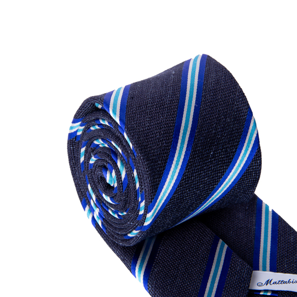 MATTABISCH BLUE MULTI & WHITE STRIPED TIE | MENS - Picture 3 of 4